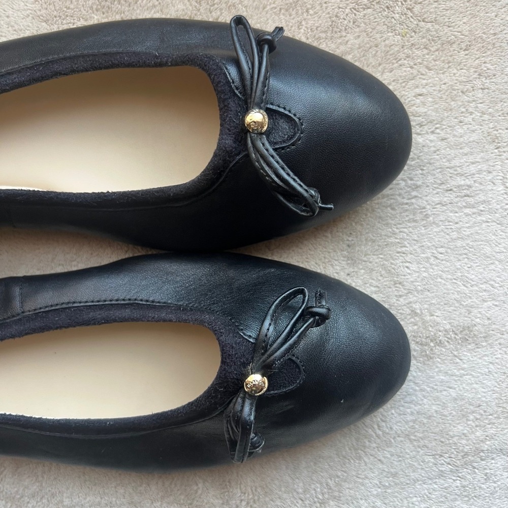 Cole Haan Keira Bow Ballet Flats Black Leather W23657 Women 9.5 B Classic Casual
